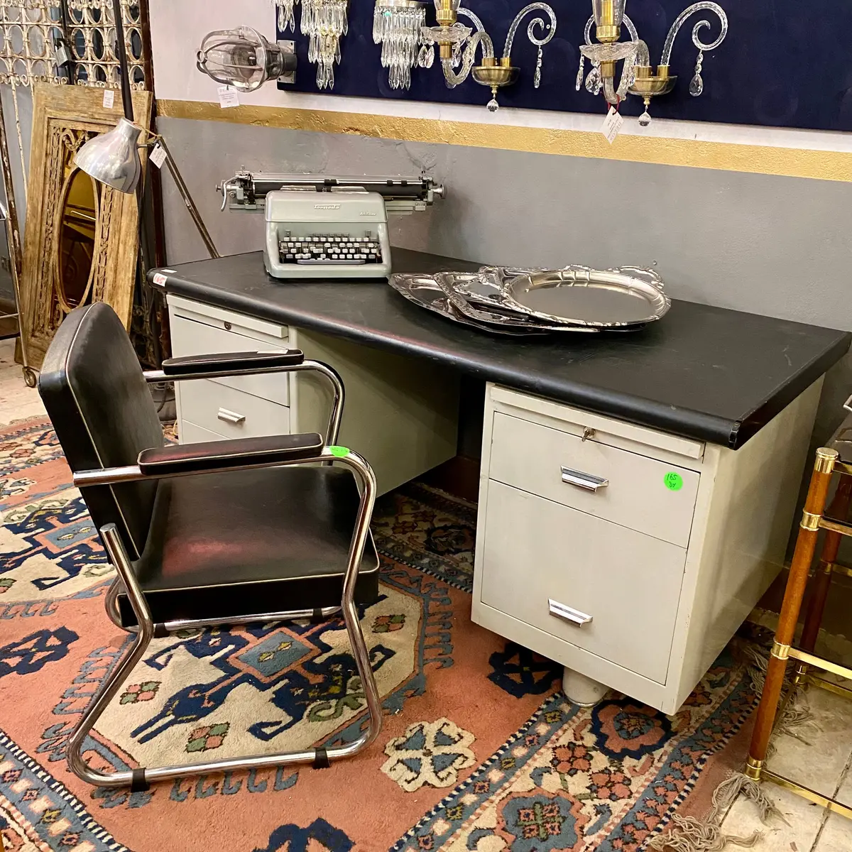 Mid-Century Desk, Chair And Typewriter Set 1