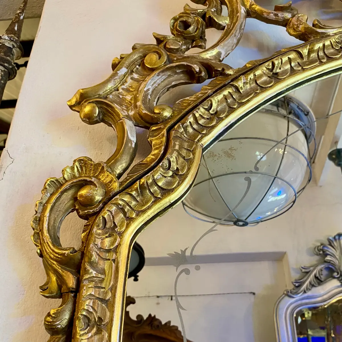 Beautiful Antique Gilt Mirror With Etched Detail - Sold 2
