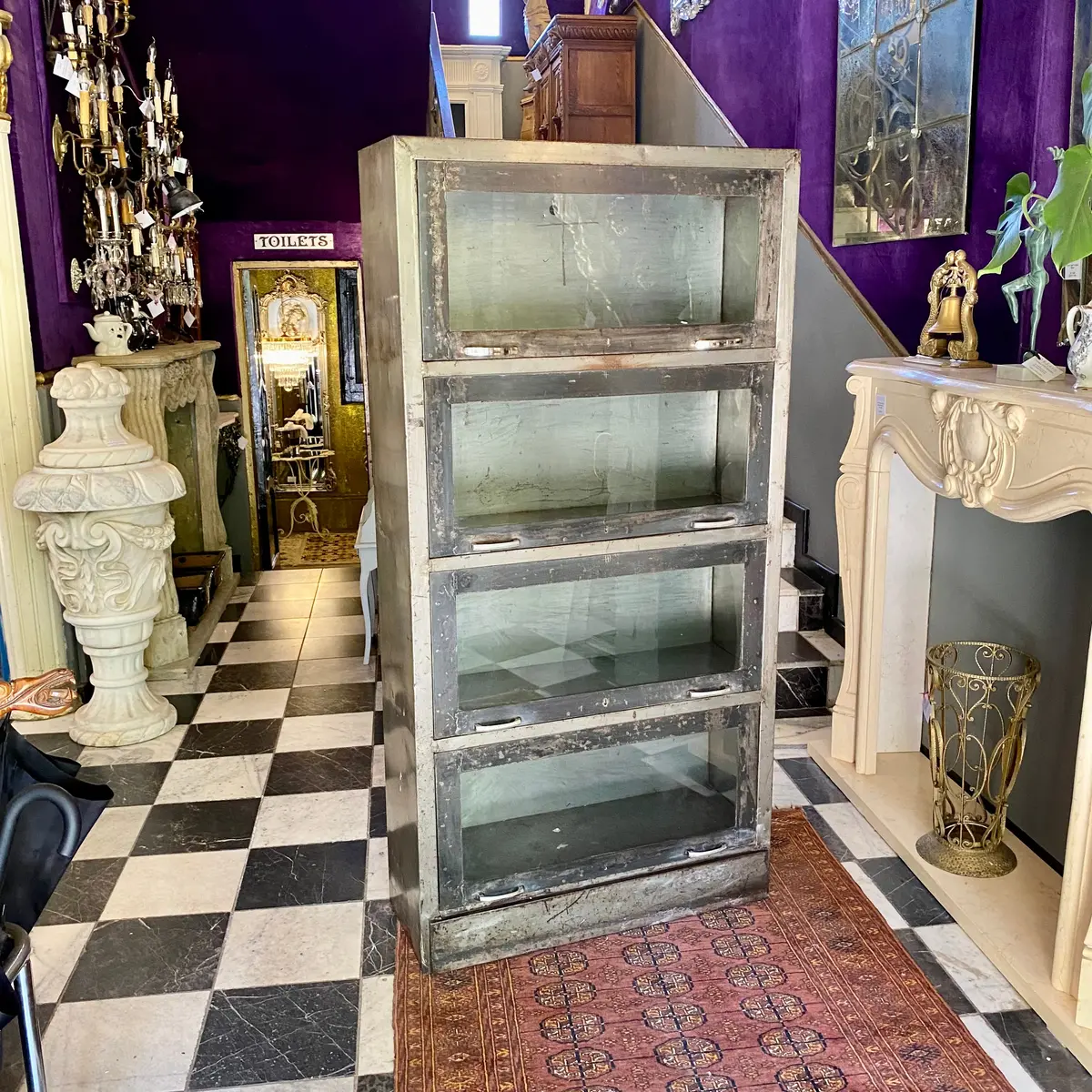 Vintage Military Steel Cabinet With Glass Panels 1