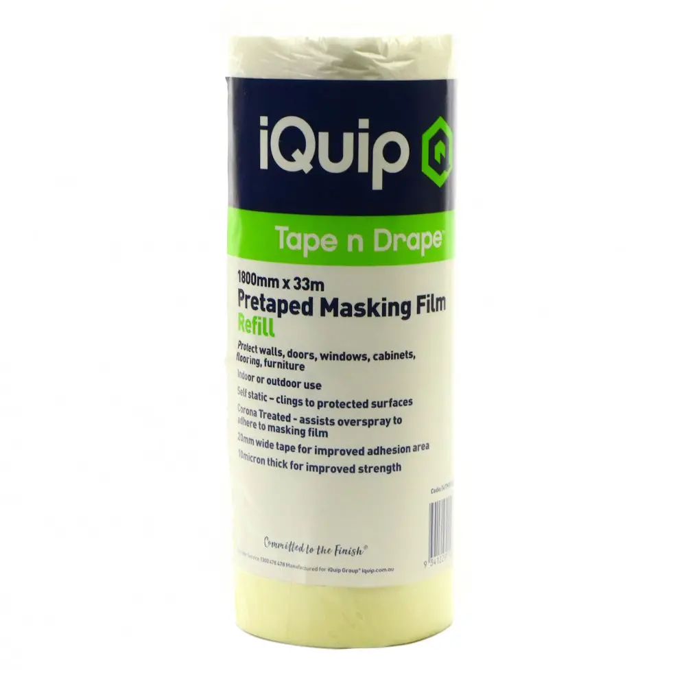 Iquip Pre-Taped Film Refill Cartridge 1800Mm X 33M Plastic Drop Sheet Painting 1