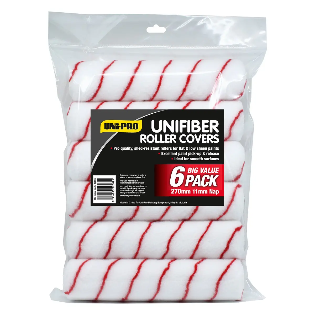 Uni-Pro 270Mm Unifibre Roller Covers 6 Pack 11Mm Nap Trade Painting Value 1