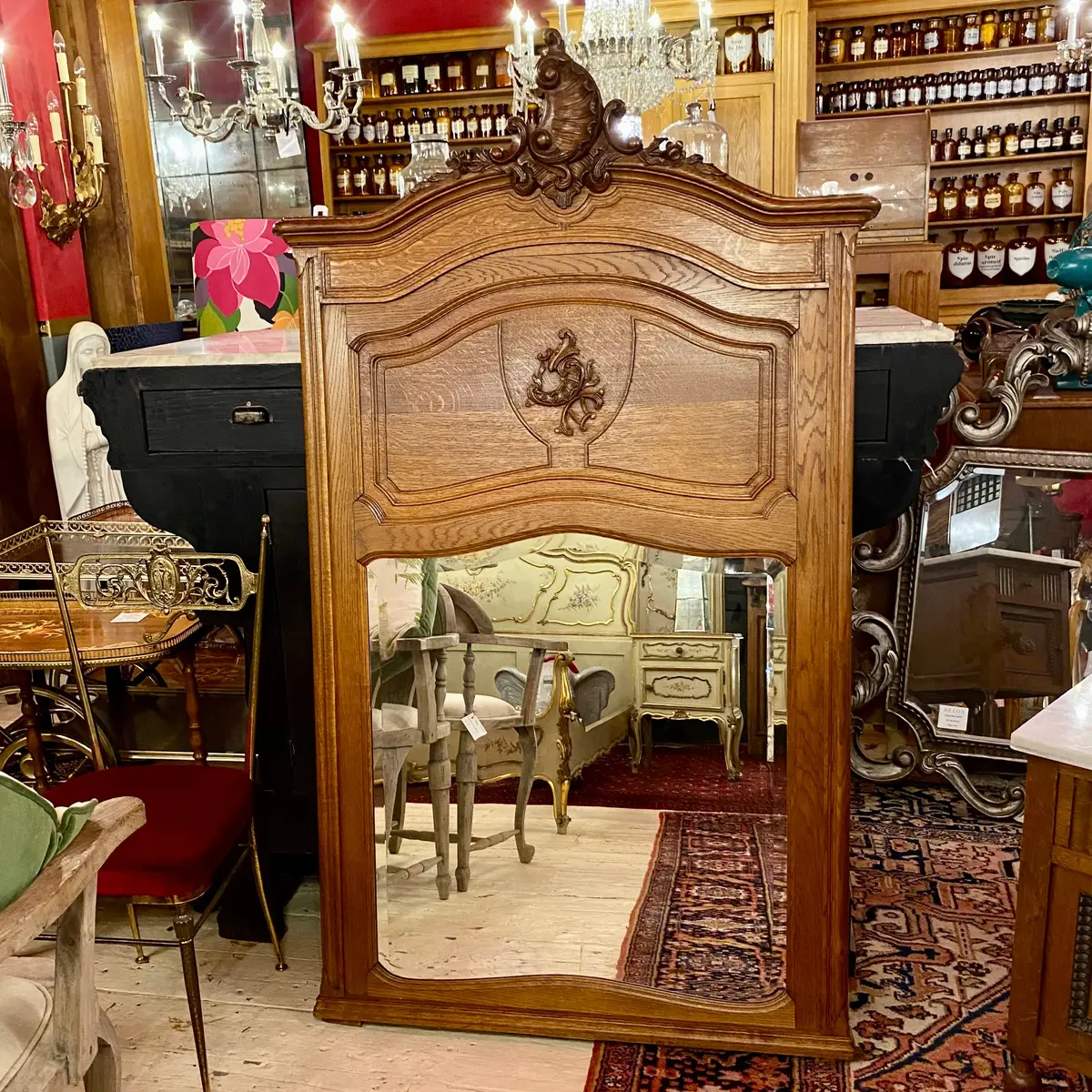 Antique French Oak Mirror 1