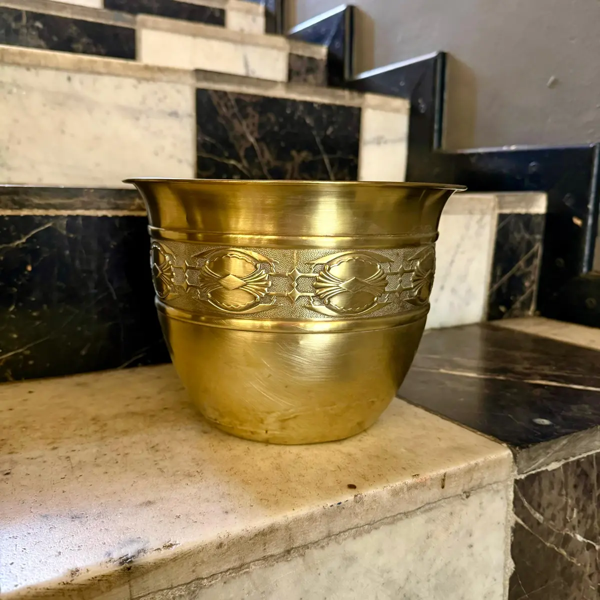 Beautiful Antique Brass Pot With Decorative Band - Sold 1