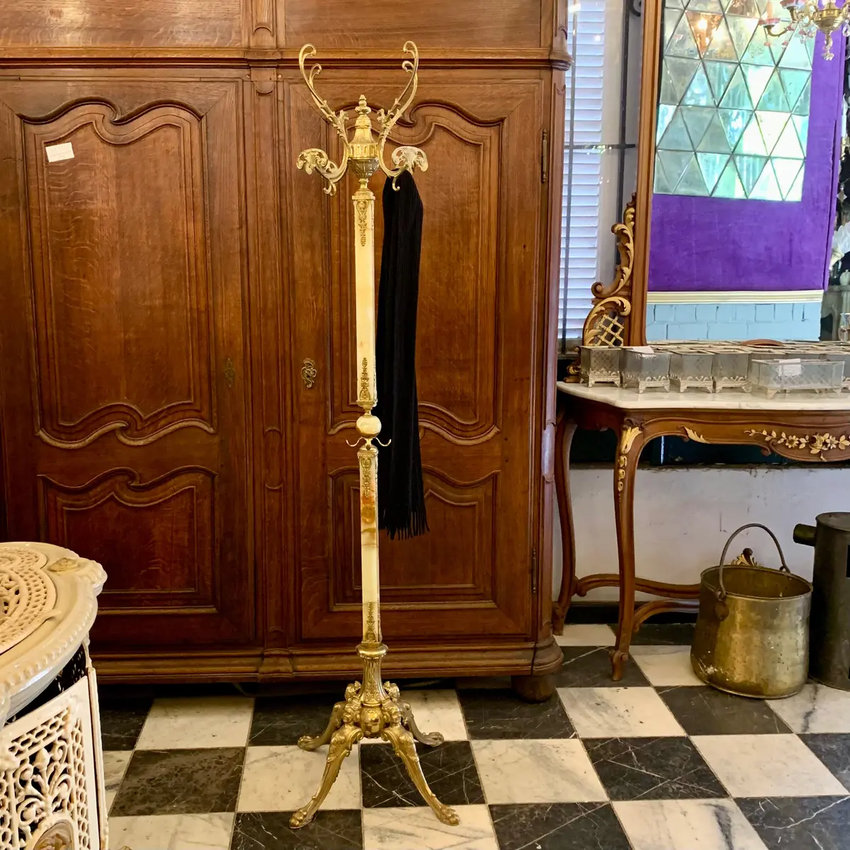 Beautiful Cast Brass And Onyx Coat Stand - Sold 1