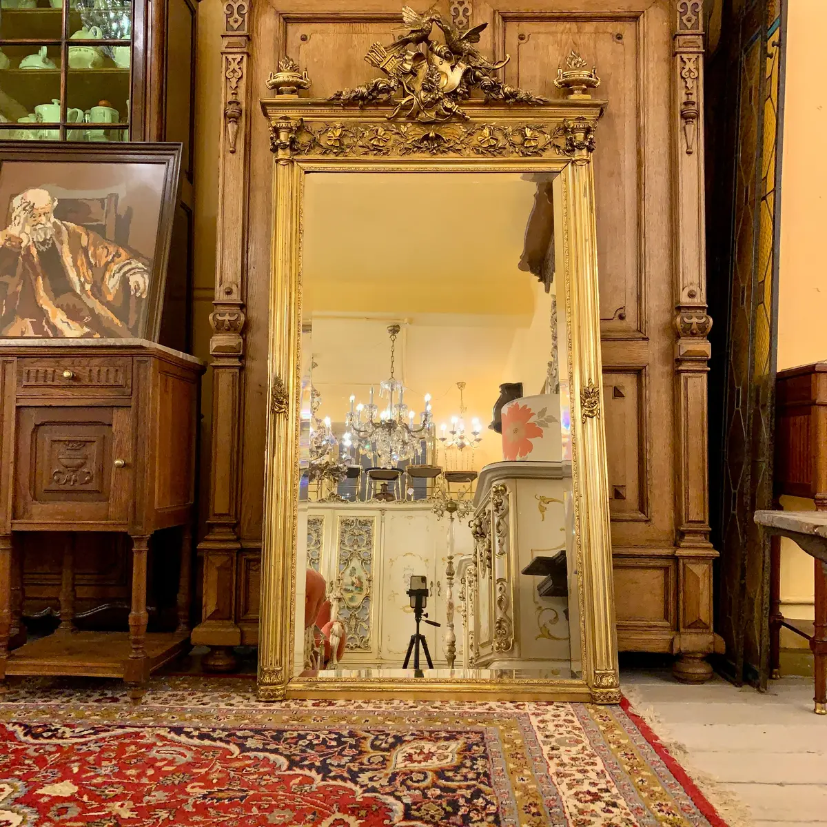 Antique Gilt & Bevelled Mirror With Intricate Carved Details - Sold 1