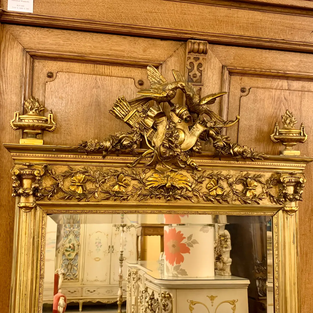 Antique Gilt & Bevelled Mirror With Intricate Carved Details - Sold 2