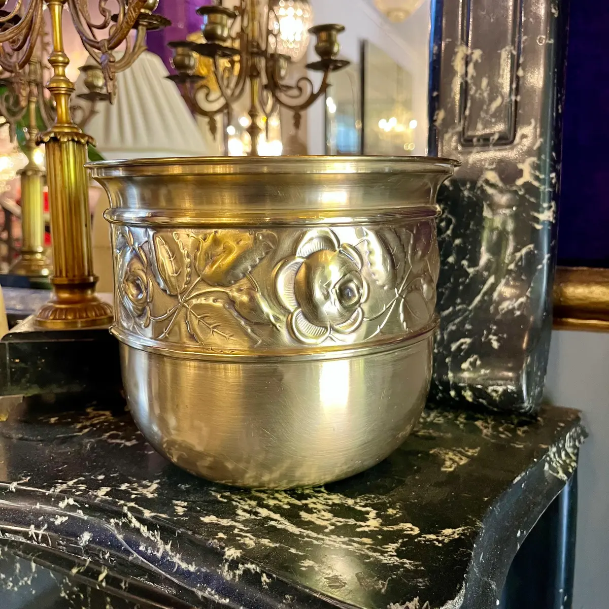 Brass Pot With Embossed Rose Motif 1