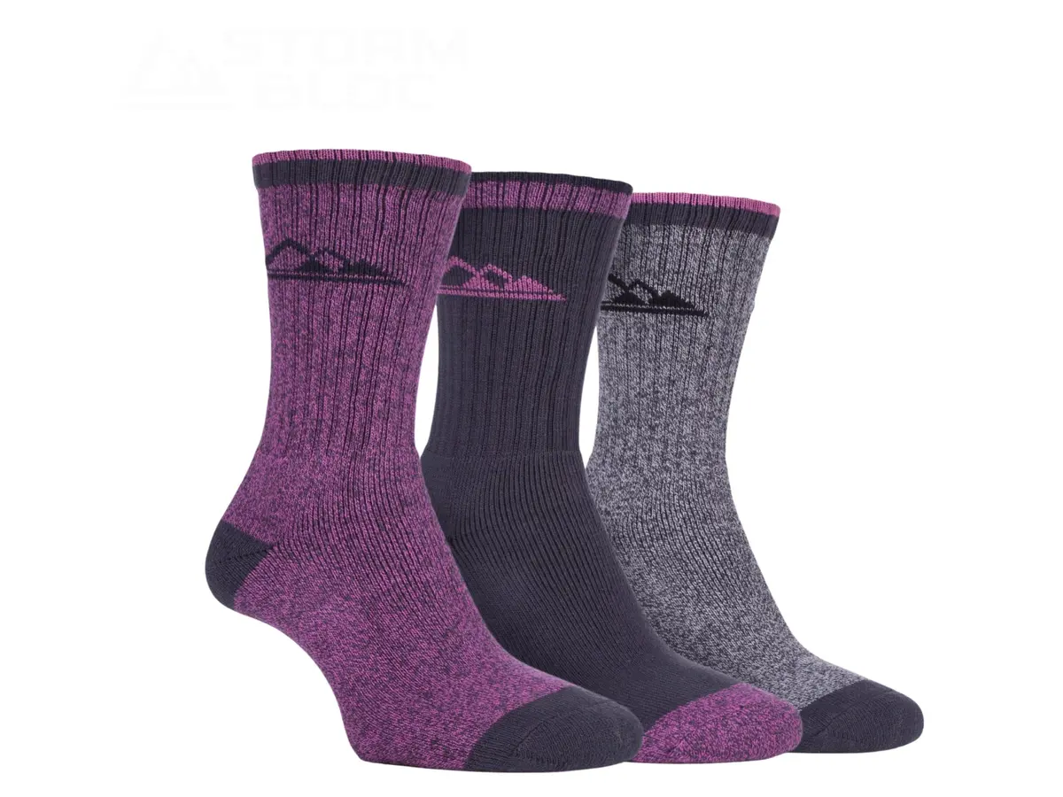 Storm Bloc Womens Marl Cushioned, Crew Length, Boot Socks 4-8 | Pink 3 Pack 1