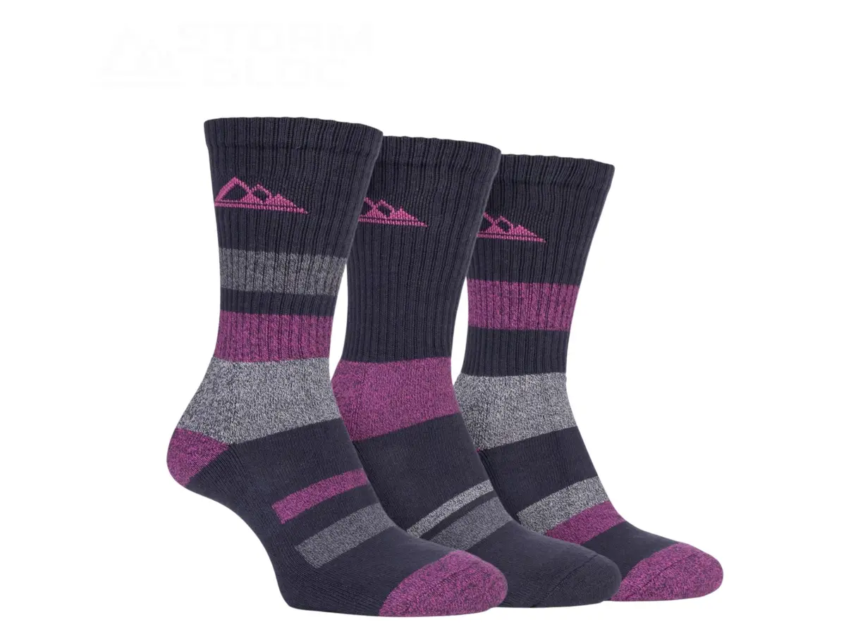 Storm Bloc Womens Stripped Boot Socks 4-8 | *Pink* 3 Pack 1