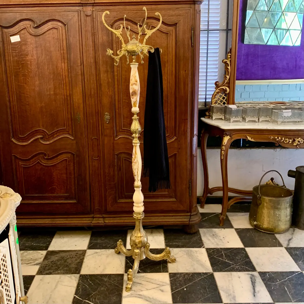 Elegant Antique Brass And Onyx Coat Rack - Sold 1