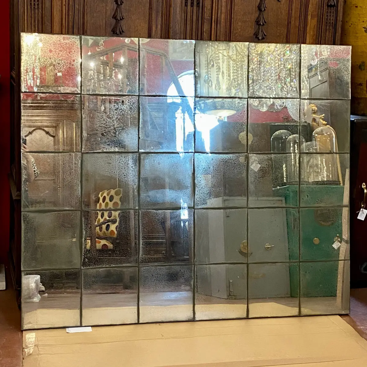 Large Aged Panelled Mirror 1