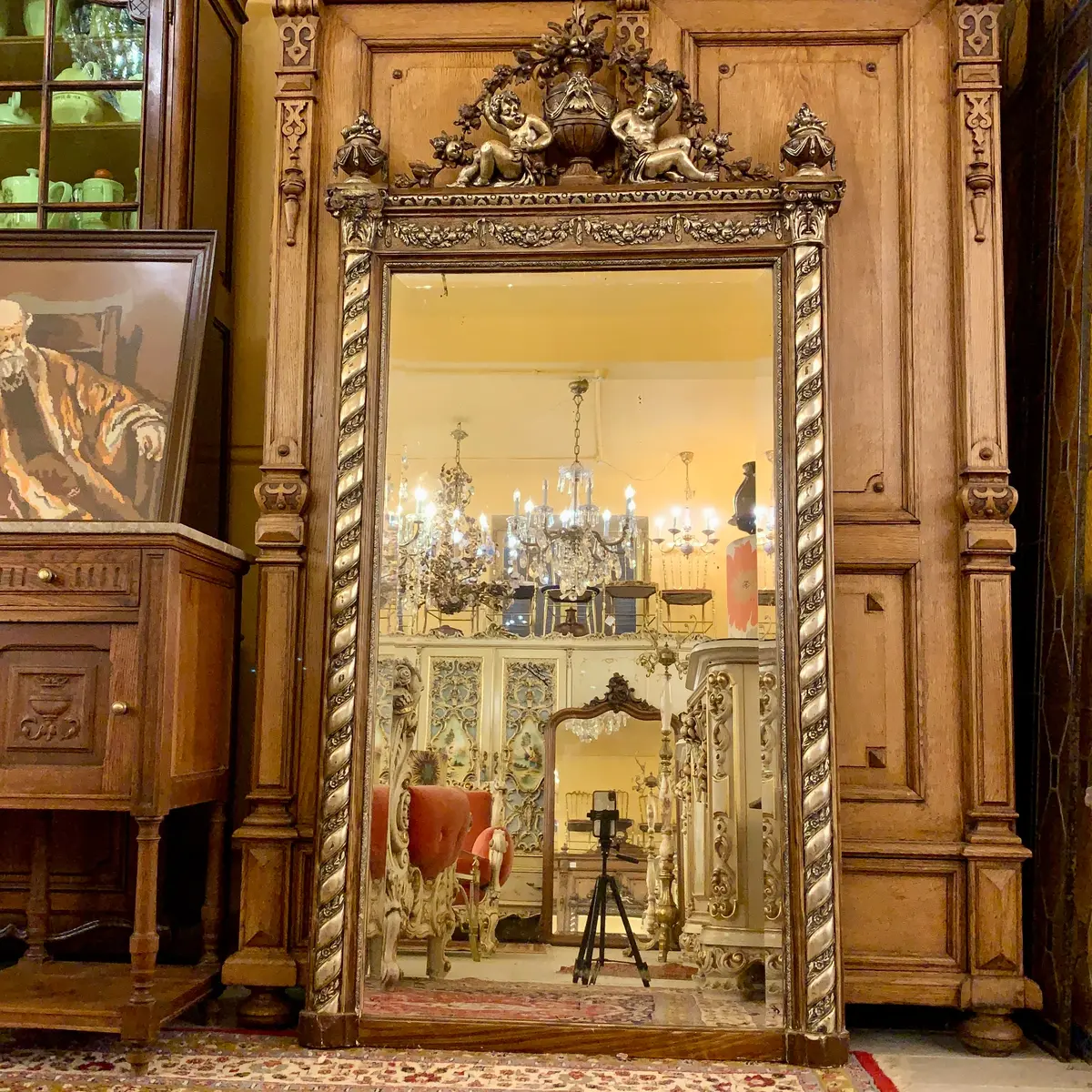 Magnificent Antique Mirror With Cherubs & Gilt Detail 1