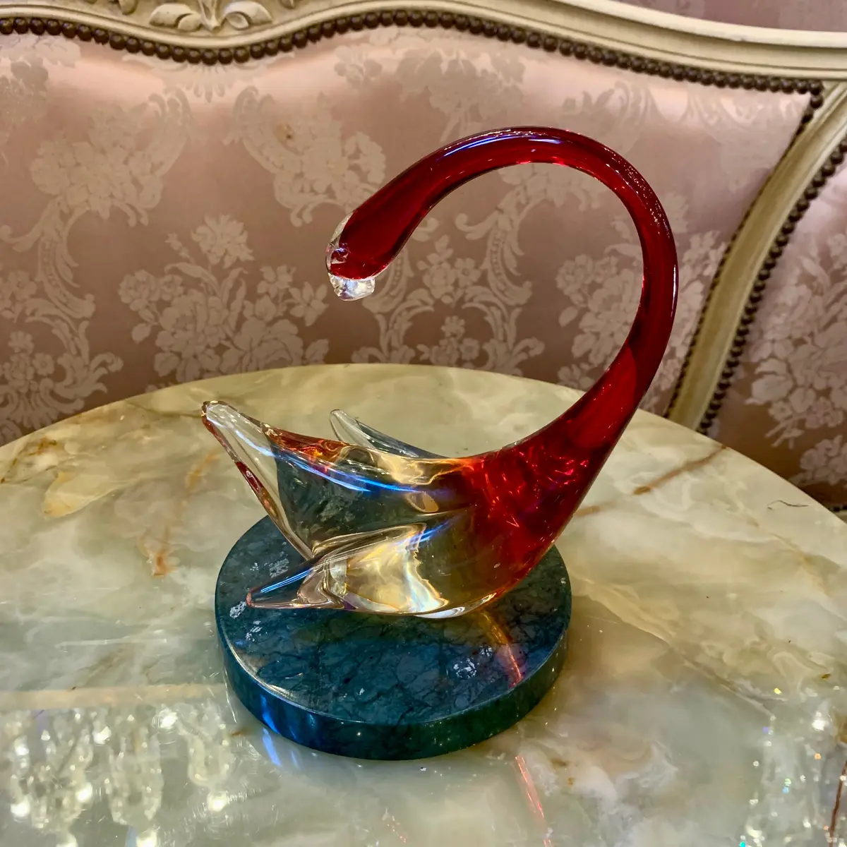 Ombre Clear And Red Murano Swan - Sold 1