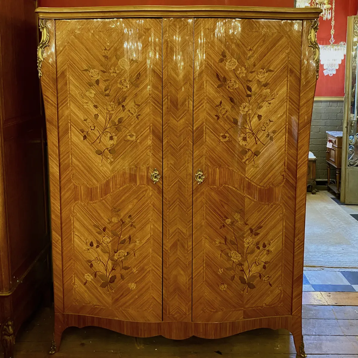 Gorgeous! Antique Highly Polished Rosewood Inlaid Cabinet - Sold 1