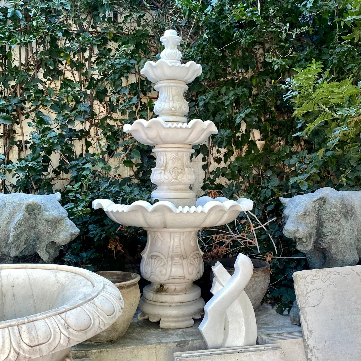 Three Tier White Marble Fountain - Sold 1