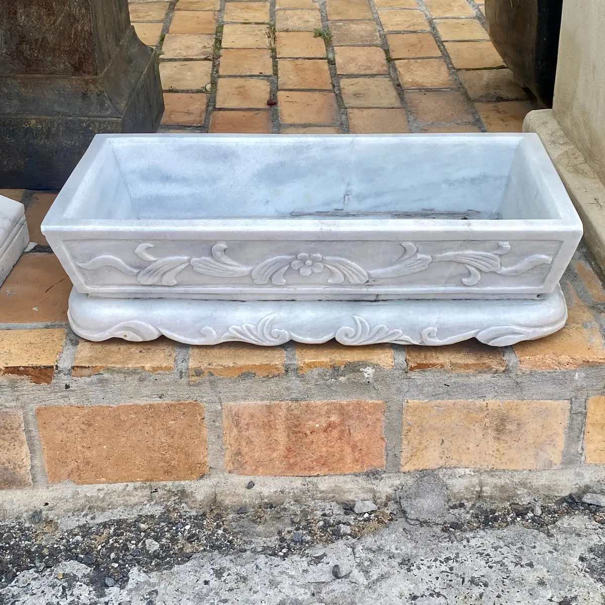 Beautifully Hand Carved White Marble Basin/Planter - Sold 1