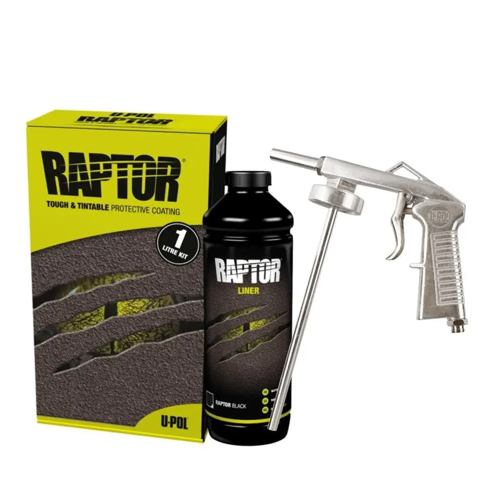 U-Pol Raptor Black Tough Protective Uv Resistant Bed Liner Kit 1L + Schutz Gun 1