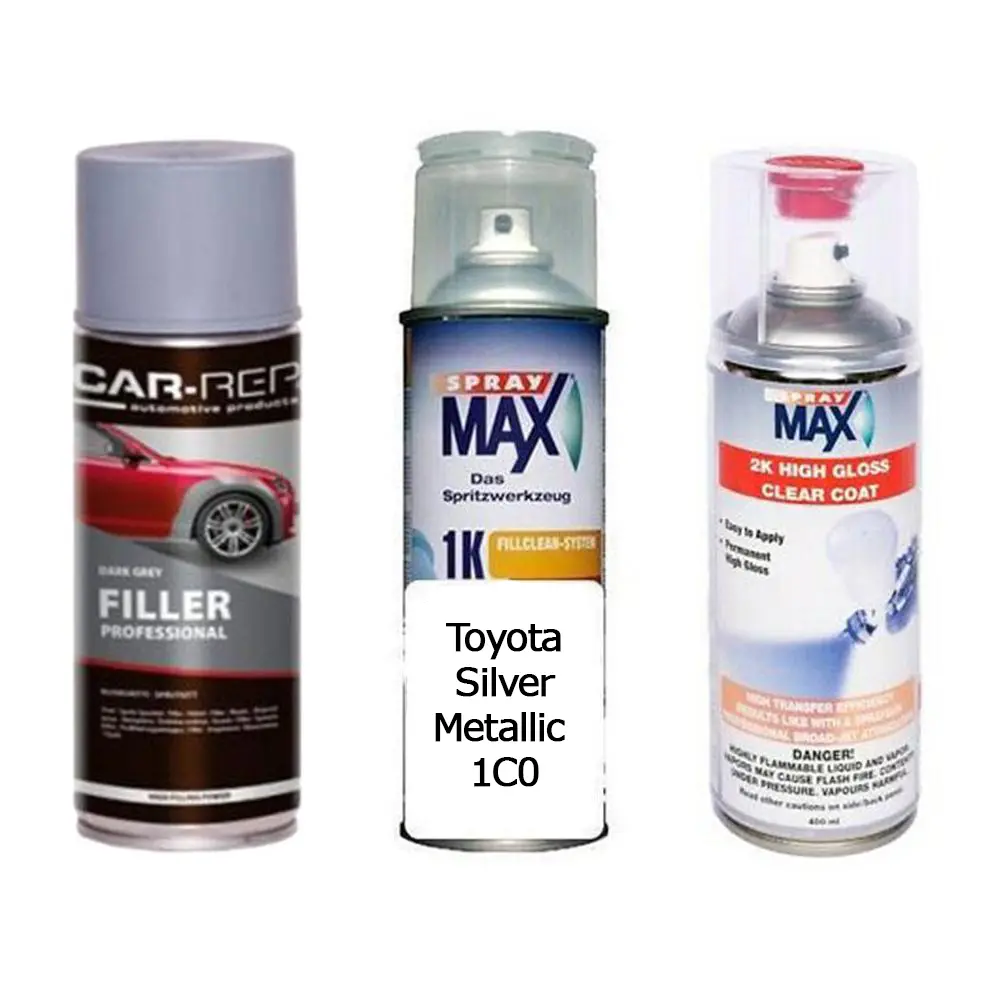 Auto Touch Up Paint For Toyota Silver Metallic 1C0 Plus 2K Clear Coat & Primer 1