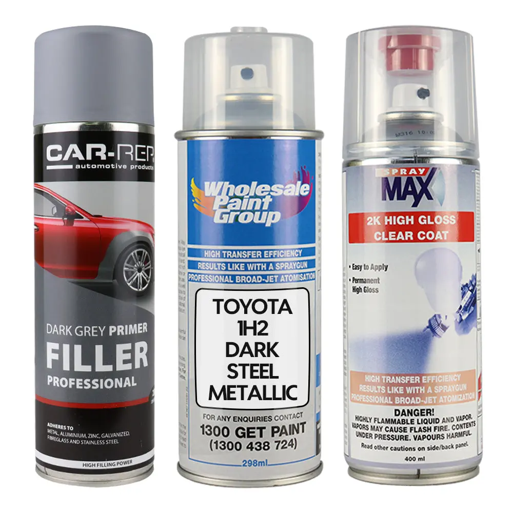 Auto Car Touch Up Spray Paint For Toyota 1H2 Dark Steel Metallic Plus 2K Clear Coat & Primer 1