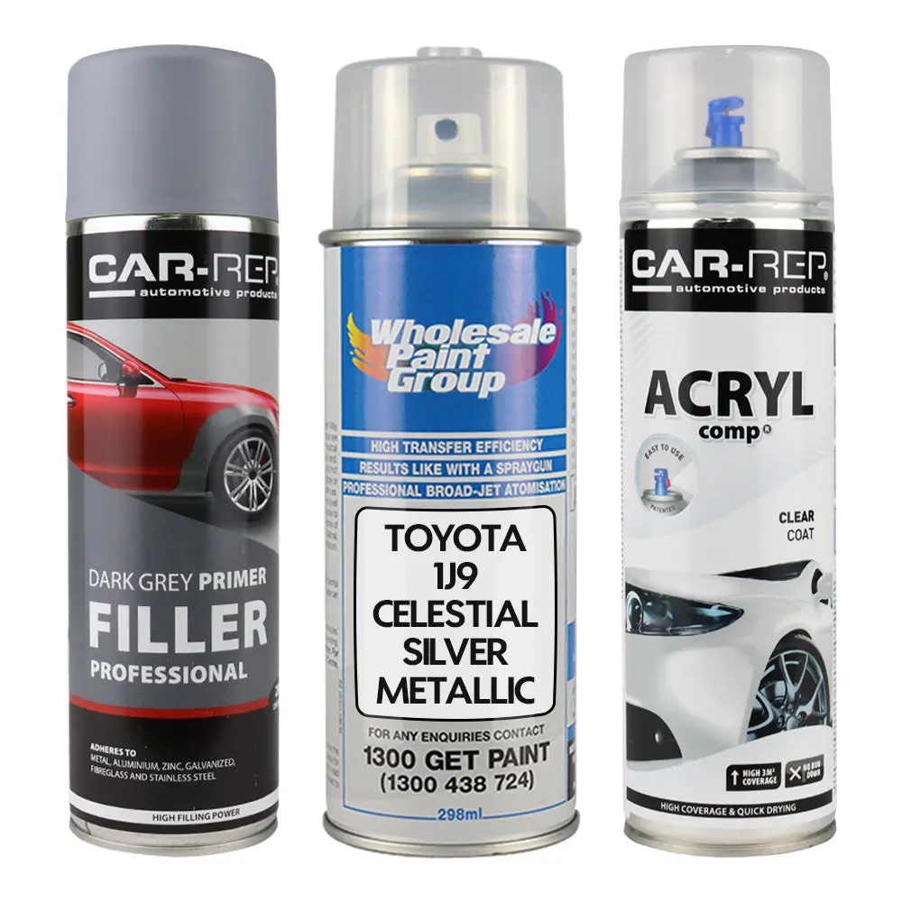 Auto Car Touch Up Spray Paint For Toyota 1J9 Celestial Silver Metallic Plus 1K Clear Coat & Primer 1
