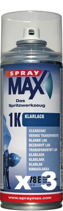 Spray Max 1K Uniclear Acrylic Gloss Lacquer Aerosol 500Ml X 3 1