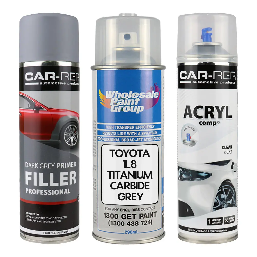 Auto Car Touch Up Spray Paint For Toyota 1L8 Titanium Carbide Grey Plus 1K Clear Coat & Primer 1