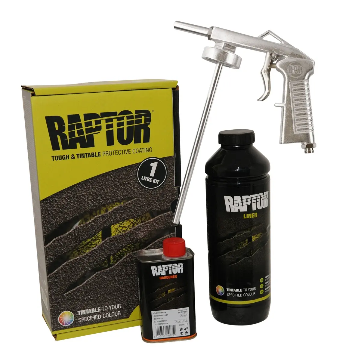 U-Pol Raptor Tintable Tough Protective Uv Coating Bed Liner Kit 1L + Schutz Gun 1