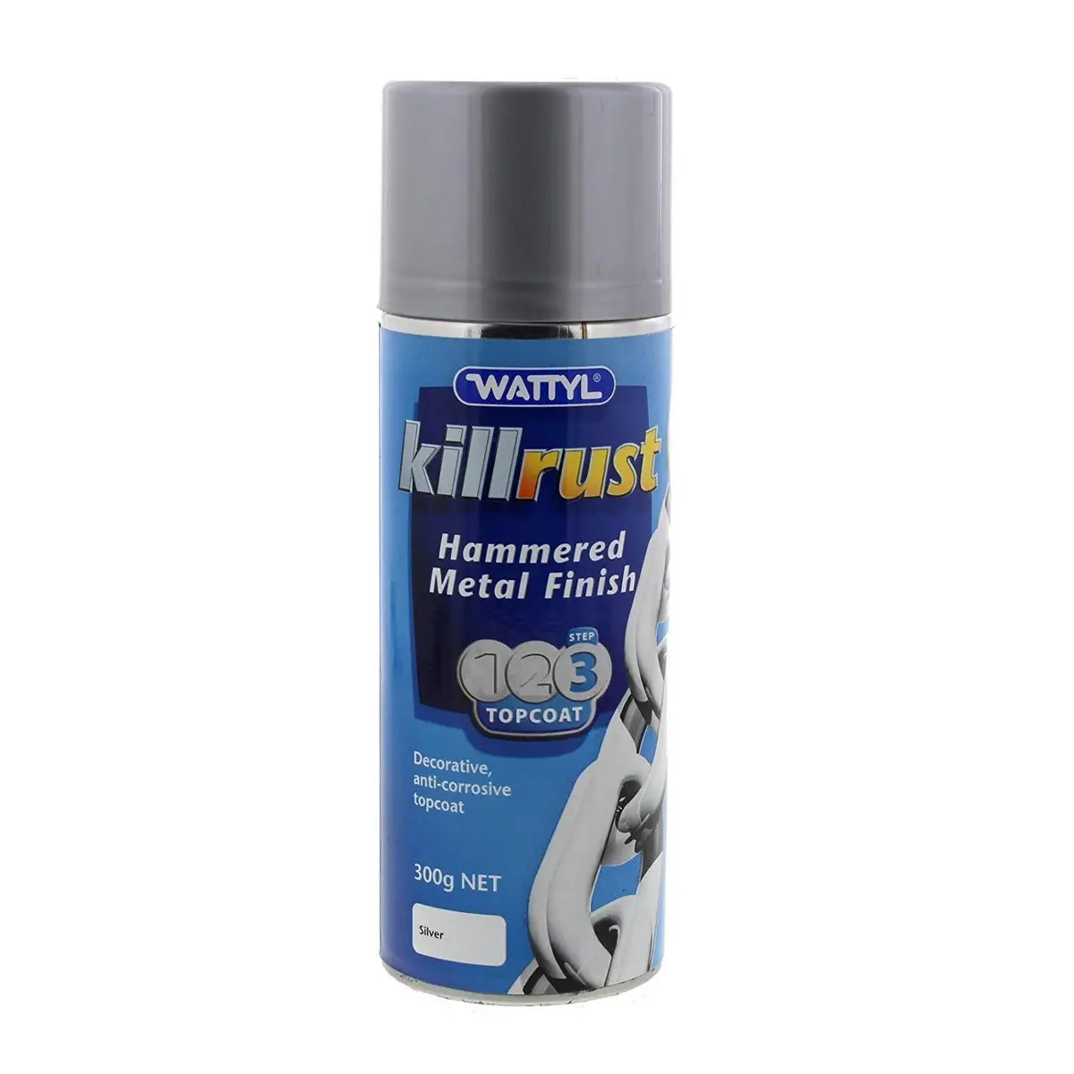 Wattyl Killrust Hammered Finish Spray Paint 300G Aerosol Silver 1