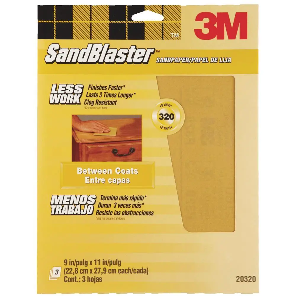 3M 20320-G Sandblaster Sandpaper Between Coats 23Cm X 28Cm 320 Grit X 3 Sheets 1