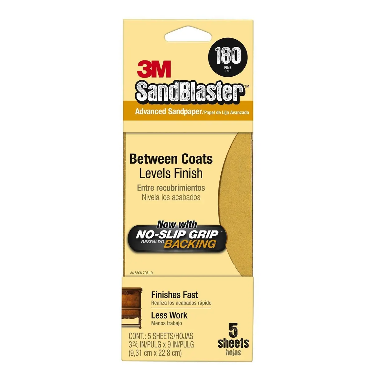 3M Sandblaster Grit Sandpaper No-Slip Backing 9Cm X 23Cm 11180-G 180 Grit X 5 1
