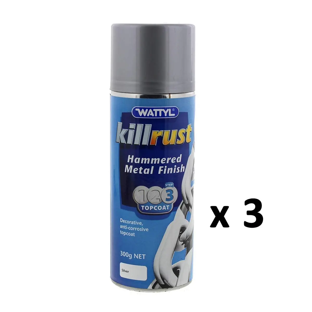 Wattyl Killrust Hammered Finish Spray Paint 300G Aerosol Silver X 3 1