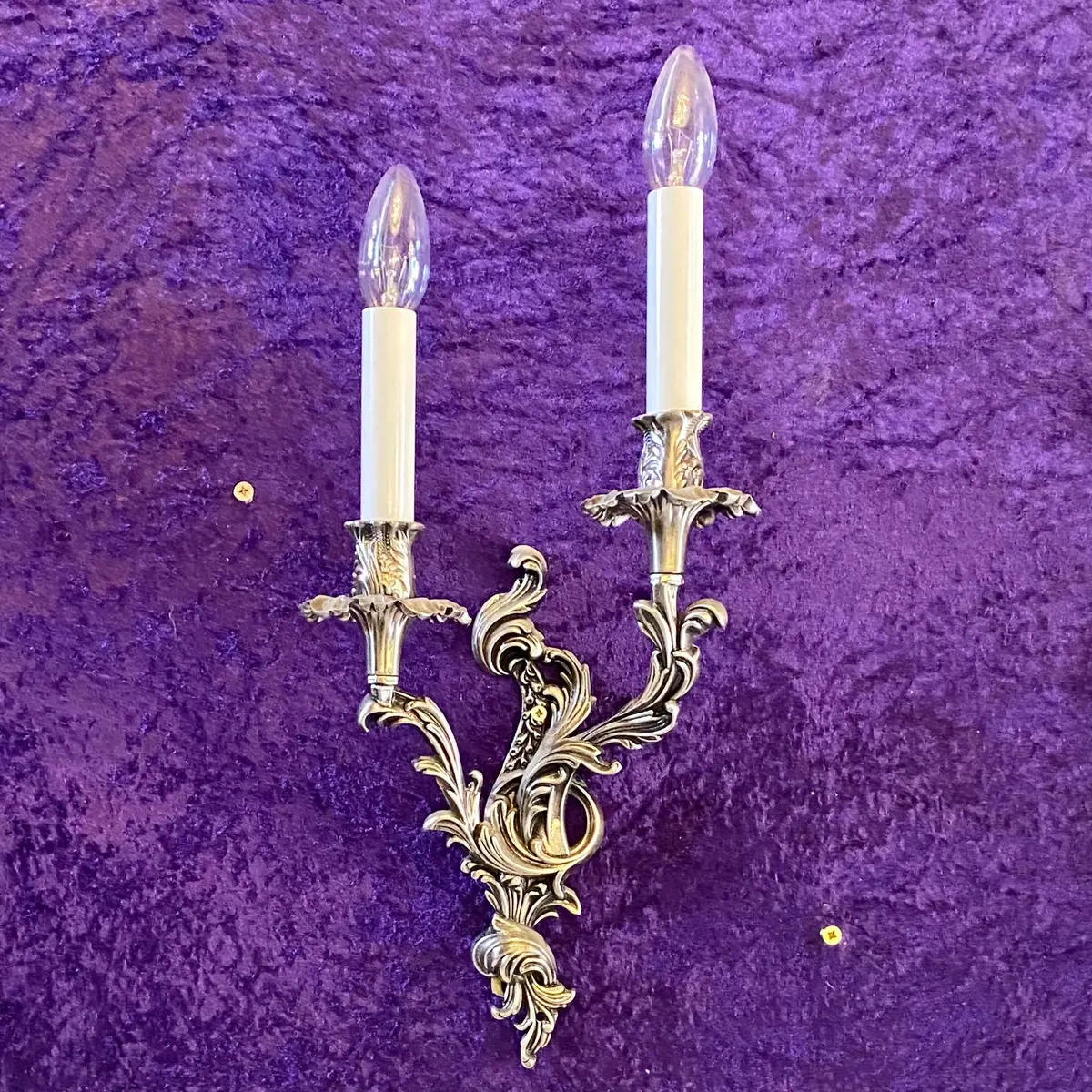 A Pair Nickel Plated Two Arm Rococo Sconce - Sold 1
