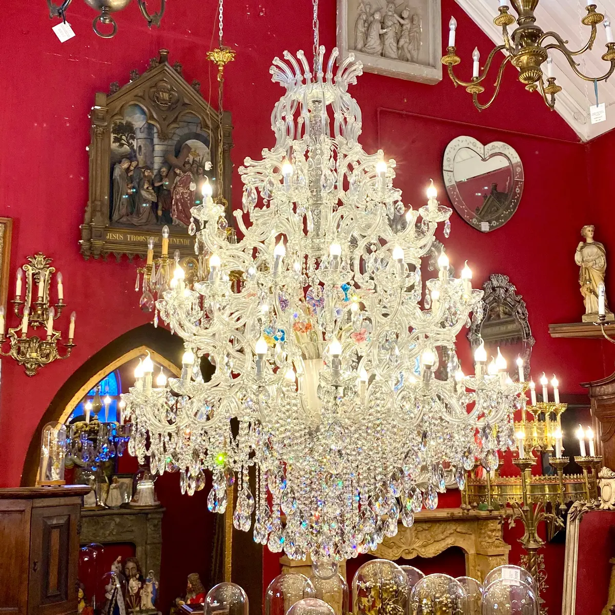 Extremely Rare Antique Maria Theresa Chandelier With Murano Flowers - Sold 1