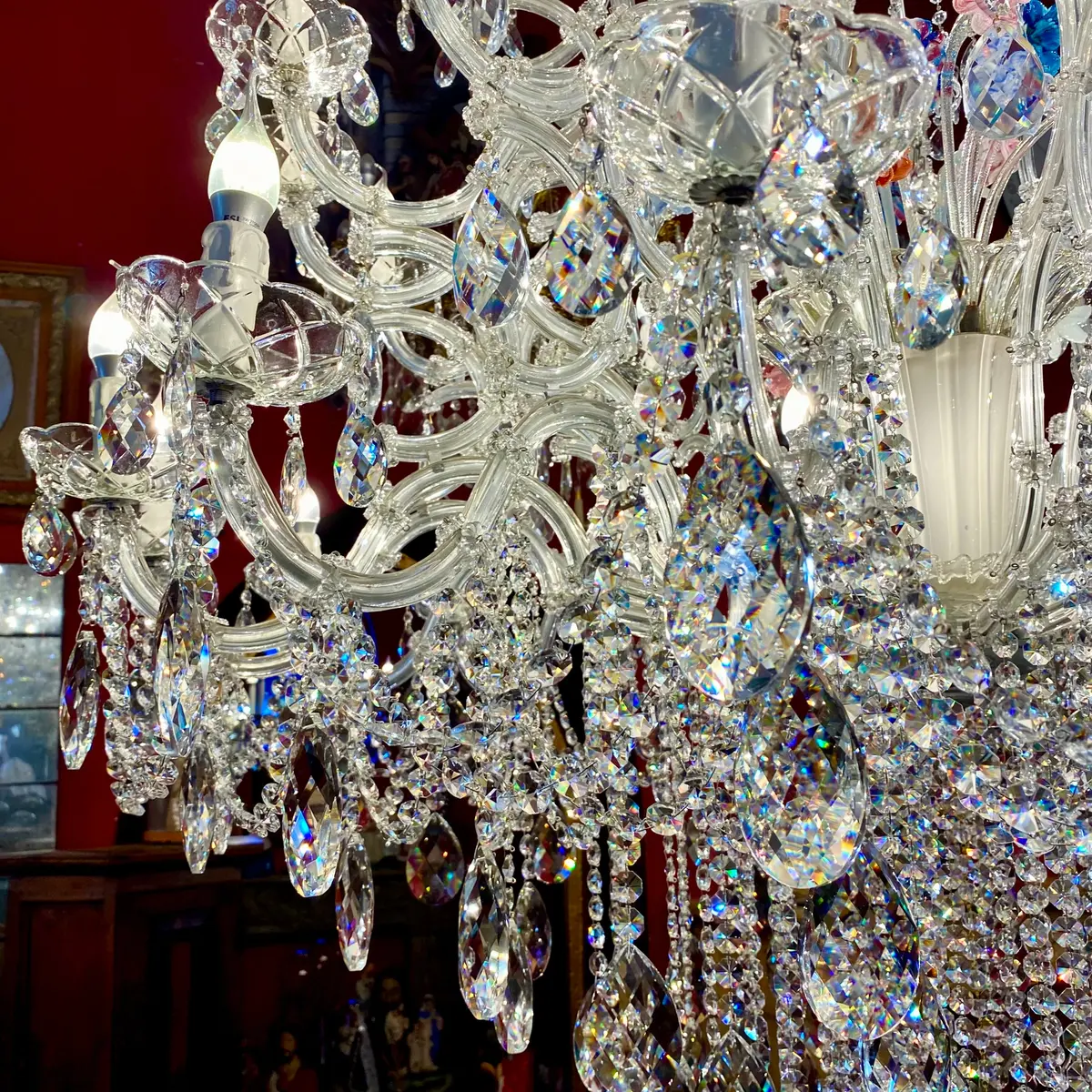 Extremely Rare Antique Maria Theresa Chandelier With Murano Flowers - Sold 2