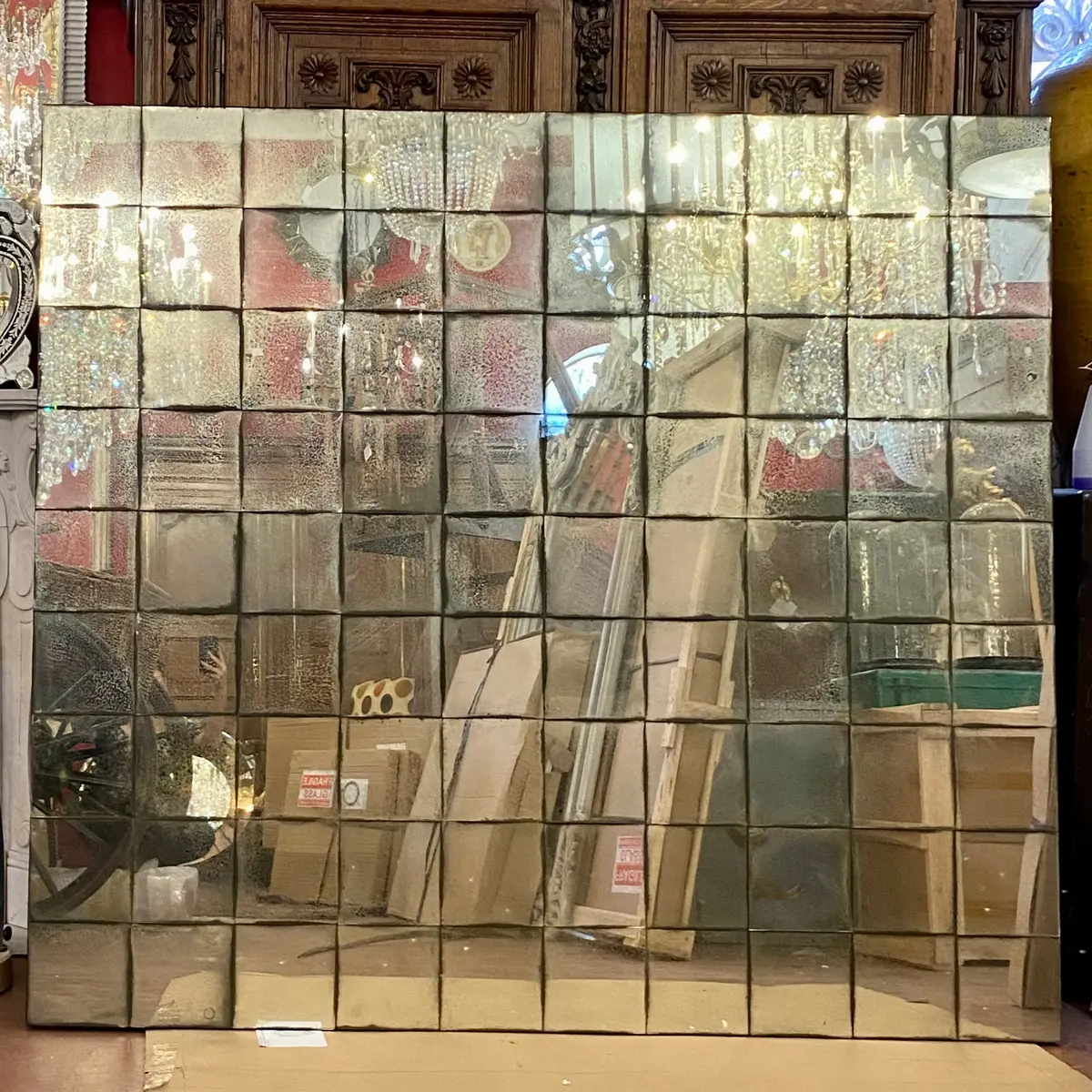Extremely Large Aged Panelled Mirror 1