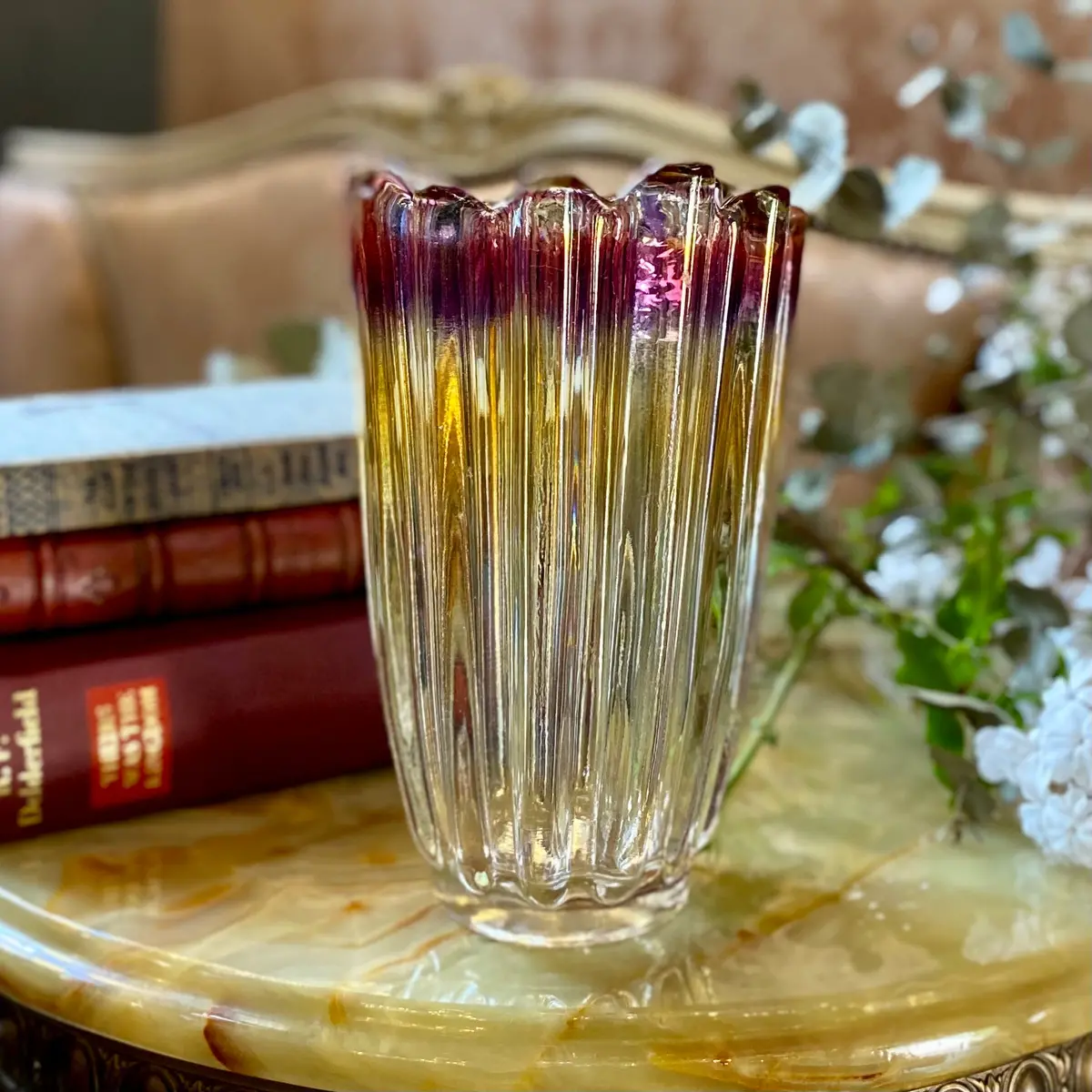 Curved Metallic Pink & Yellow Murano Vase - Sold 1