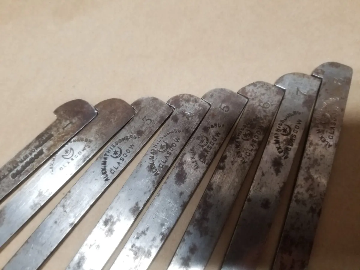 Fine Set Of 8 Plow Plane Irons By Mathieson - 96342 1