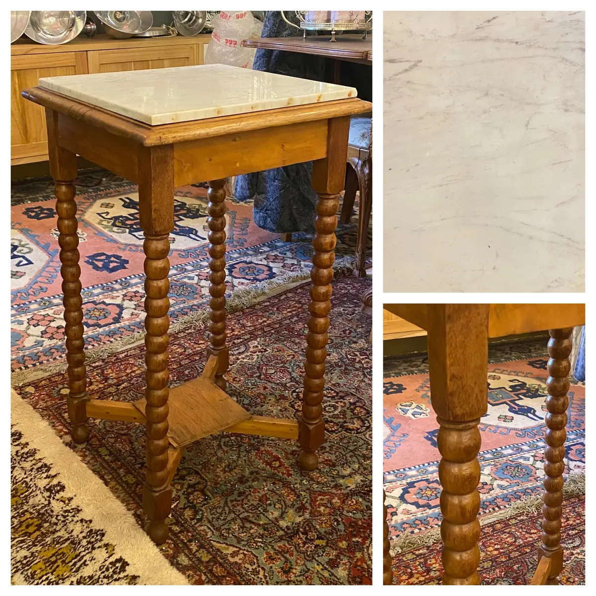 Antique Barley Twist Oak & Marble Pedestal - Sold 1