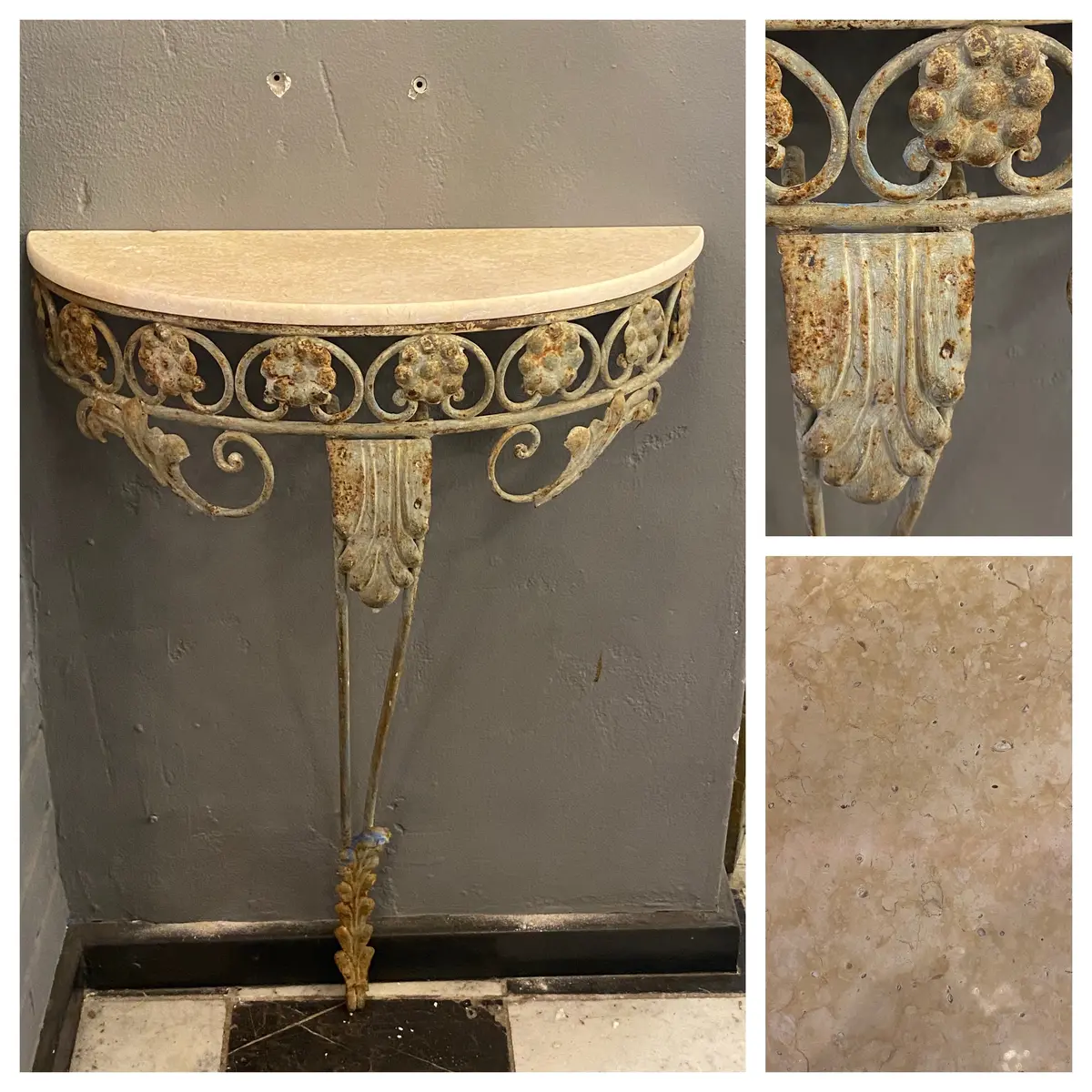 Halfmoon Wrought Iron Console With Marble Top - Sold 1