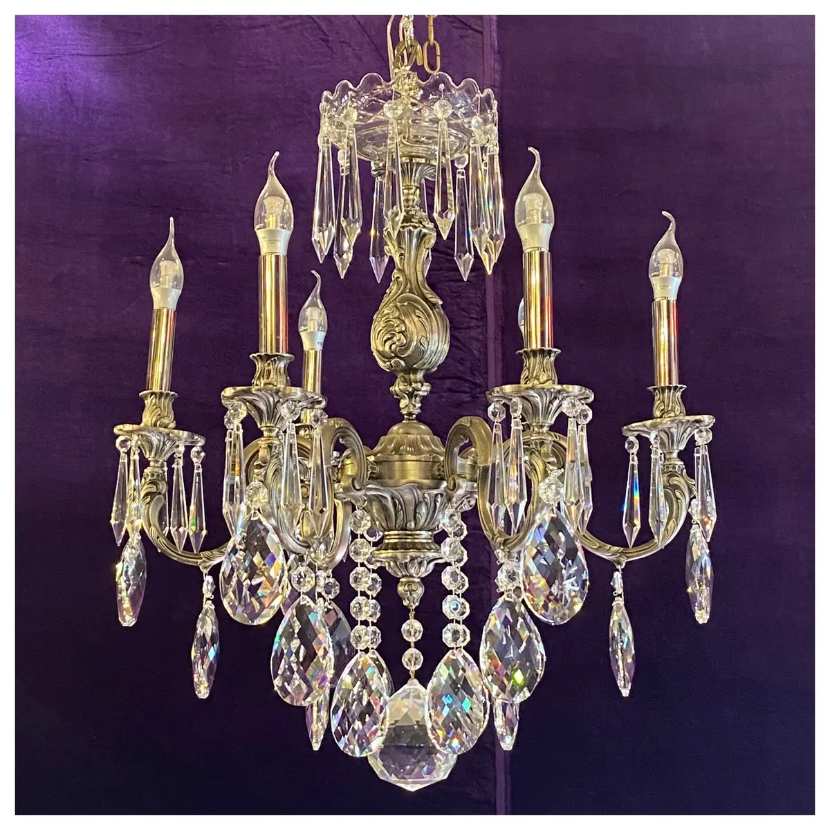 Antique Nickel And Crystal French Chandelier - Sold 1