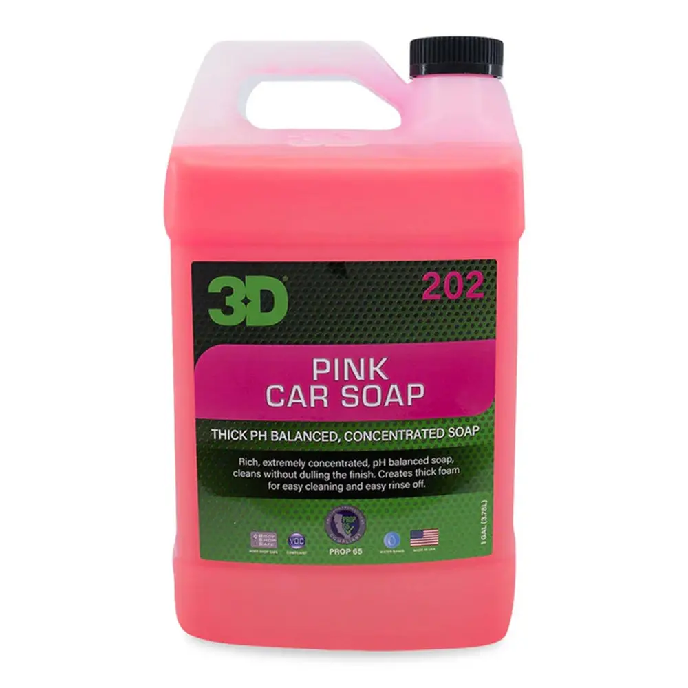 3D 202 Pink Car Soap 3.78L Cherry Scented Ph Balanced Thick Suds Shampoo 1