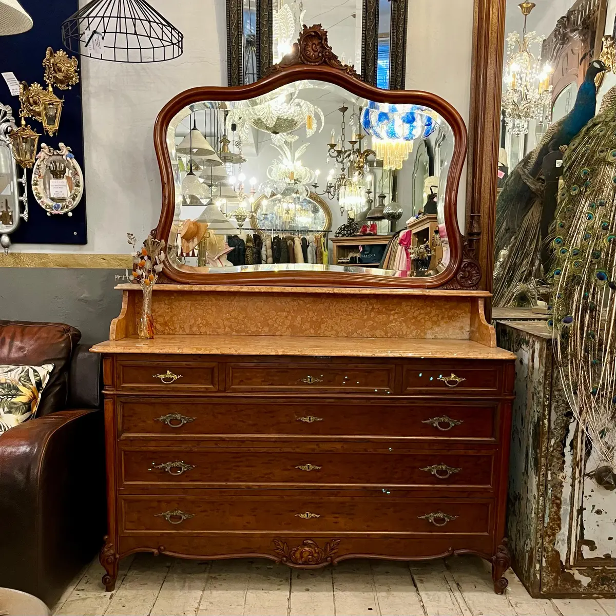 Antique Wash Table With Mottled Orange Marble Top 1
