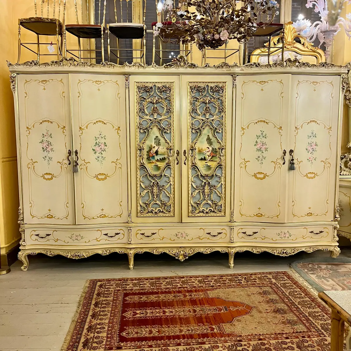 Monumental Italian Rococo Revival Painted Wardrobe, Mid-20Th Century 1