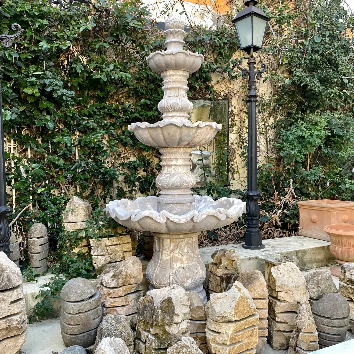 Mottled Gray Marble Fountain - Sold 1
