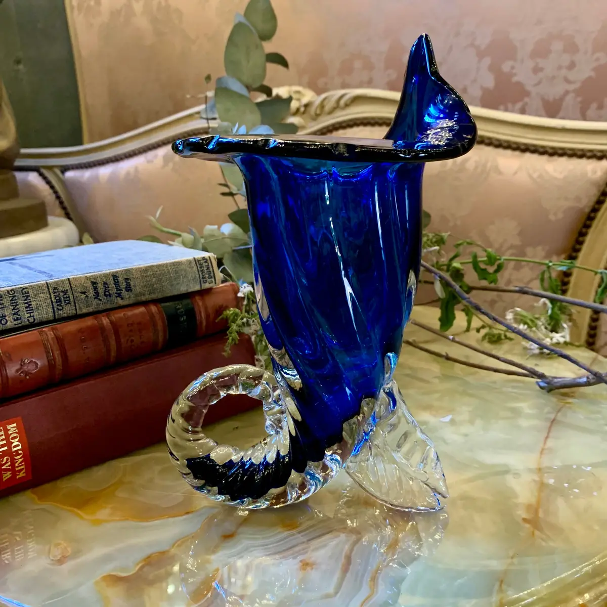 Deep Blue Cornucopia Murano Vase - Sold 1