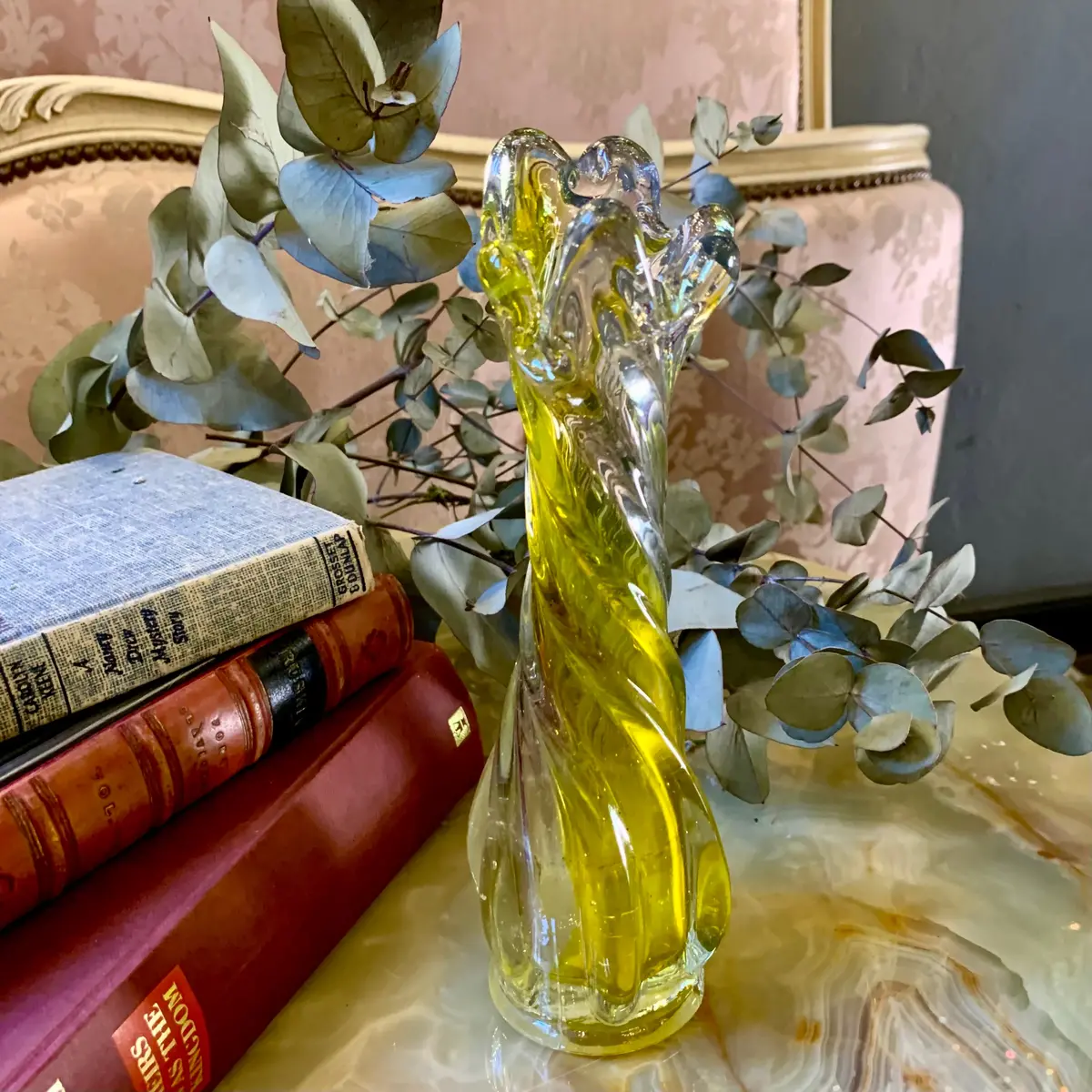 Clear And Yellow Twisted Murano Vase 1