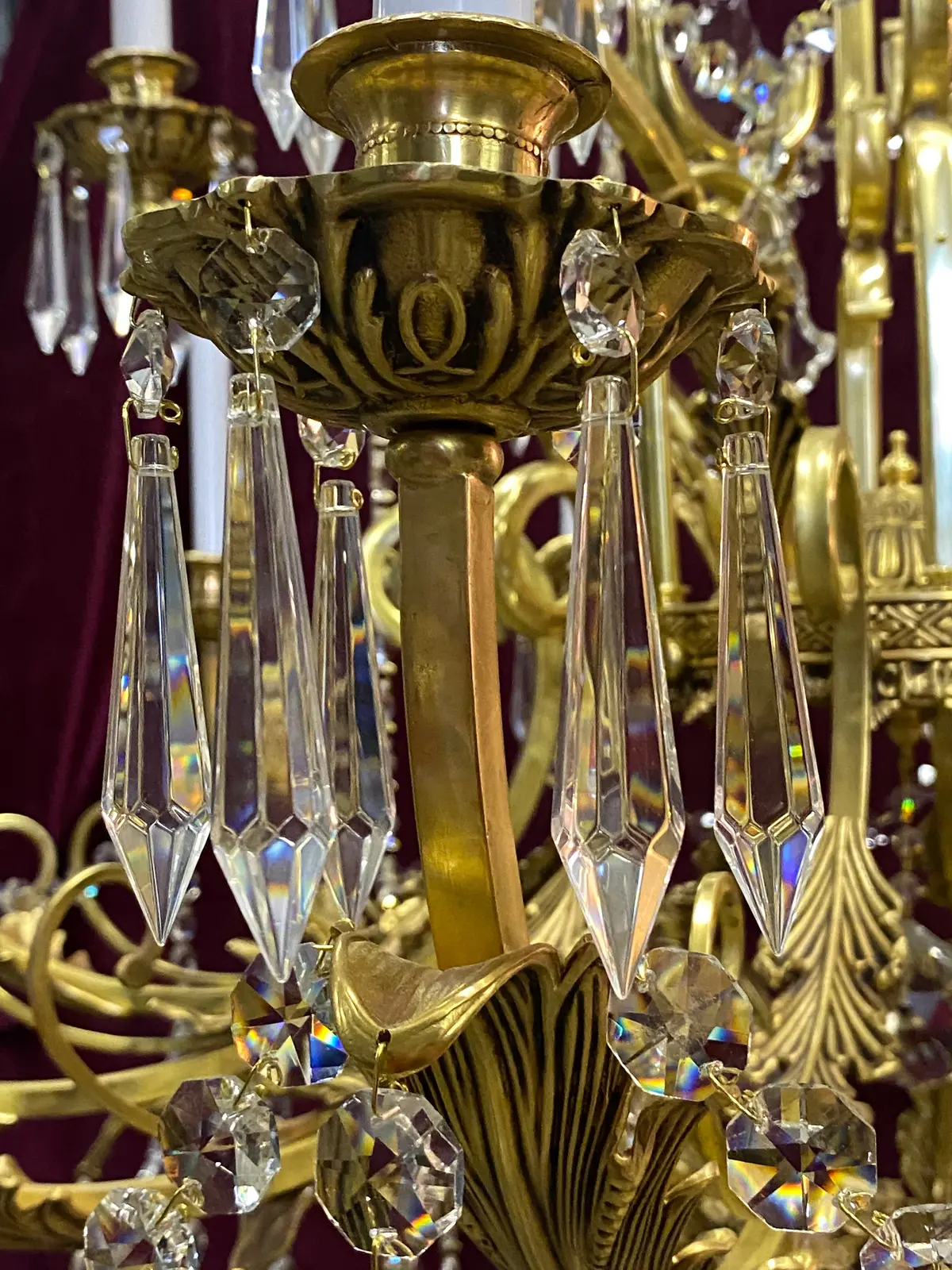 Very Large Brass And Crystal Chandelier With Leafy Details - Sold 2