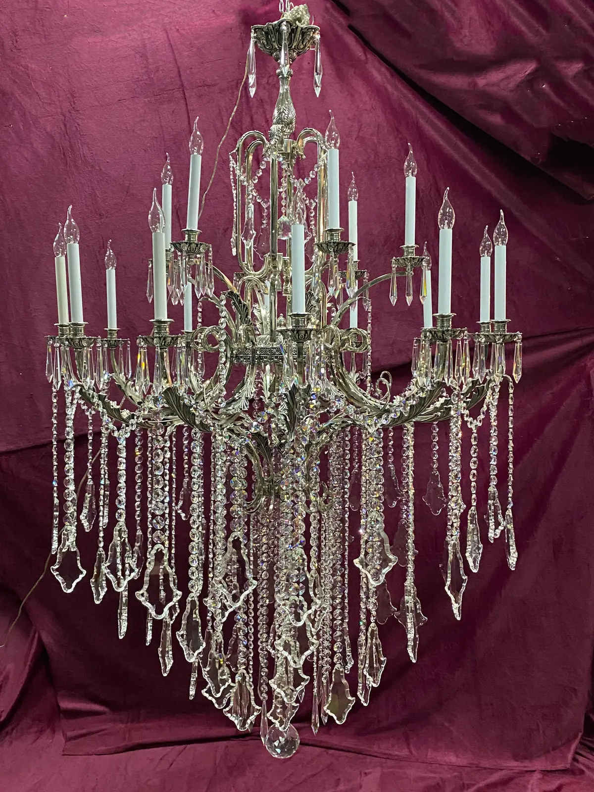 Very Large Nickel And Crystal Chandelier - Sold 1