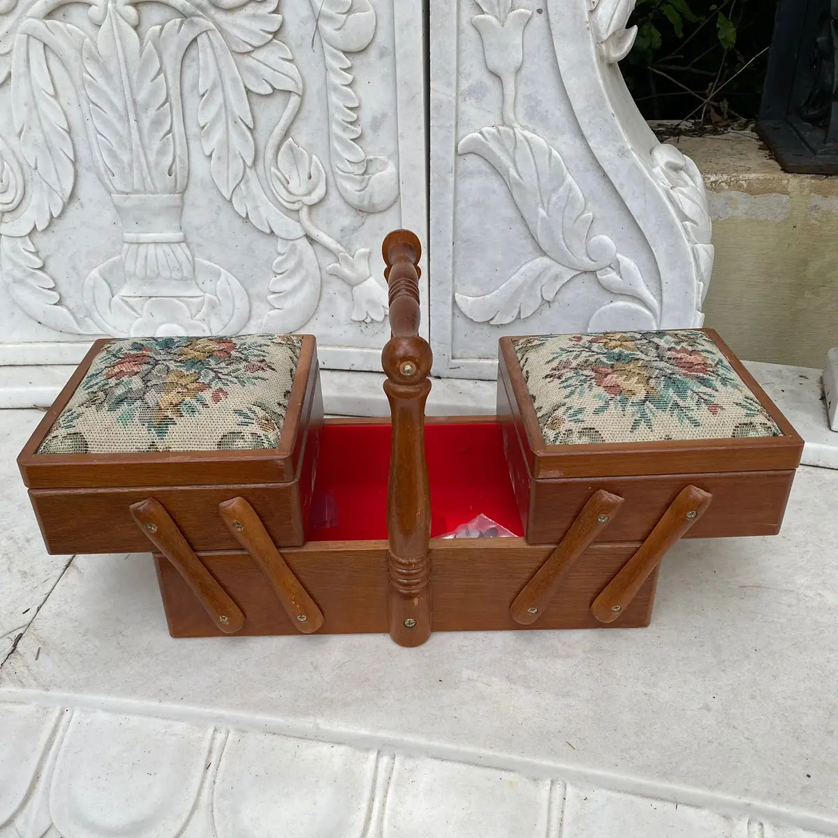 Antique Wooden Expandable Sewing Kit - Sold 1