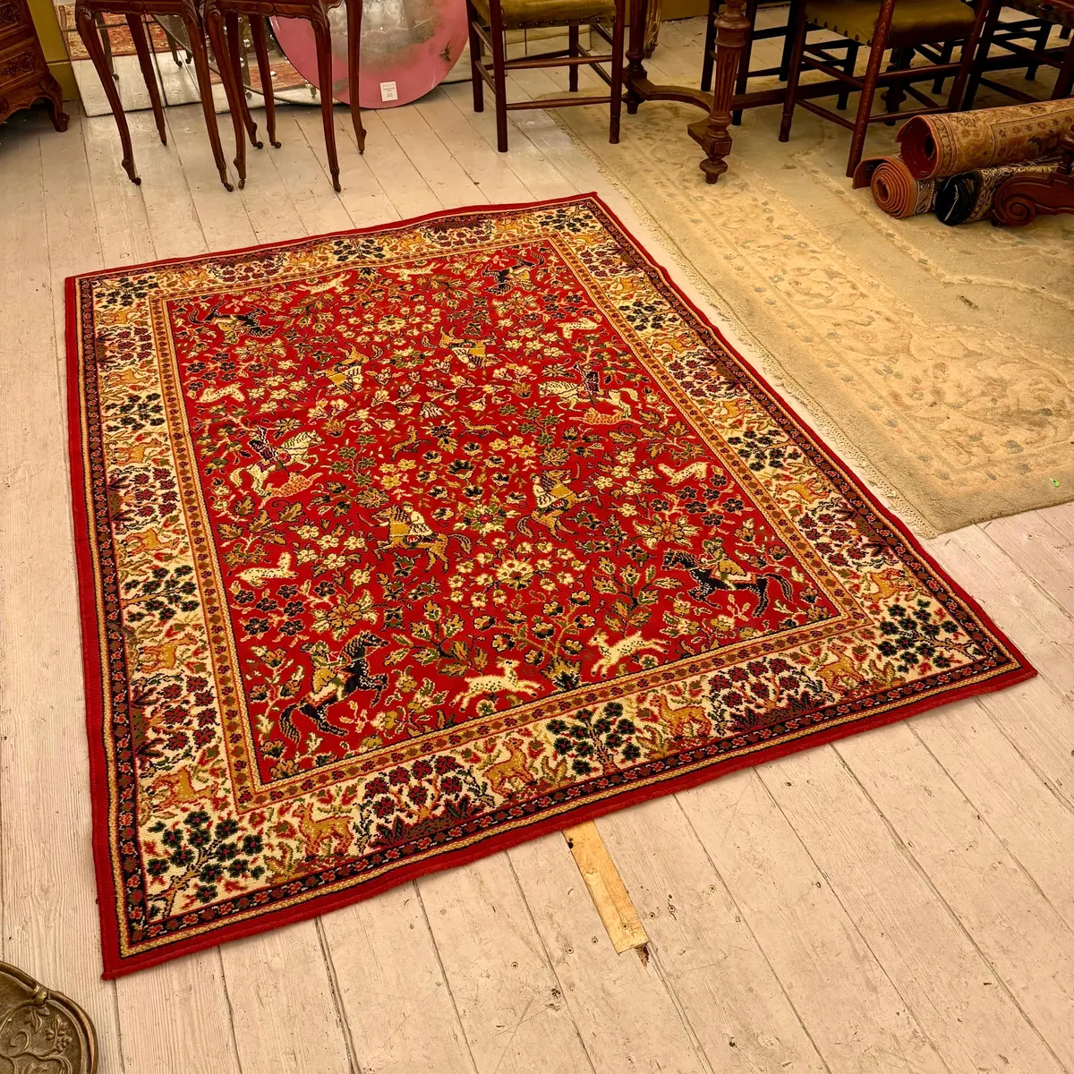 Persian-Style Hunting Scene Carpet With Crimson Field 1